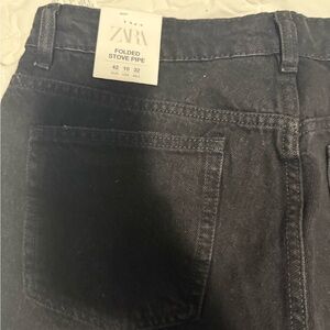 Zara women’s black Straight Jeans with cuffs that can be flipped down new